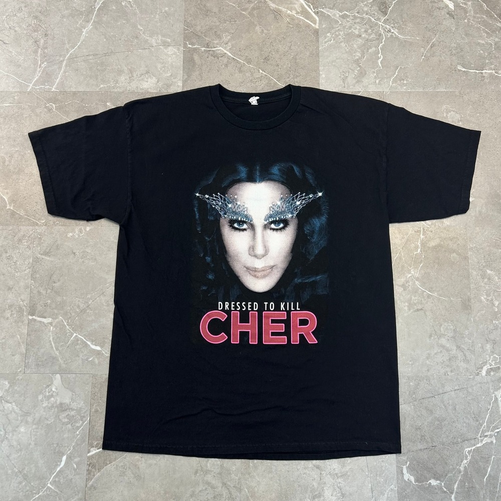 Cher Dressed To Kill Graphic Tour Tee Mens XL Short Sleeve Concert Shirt